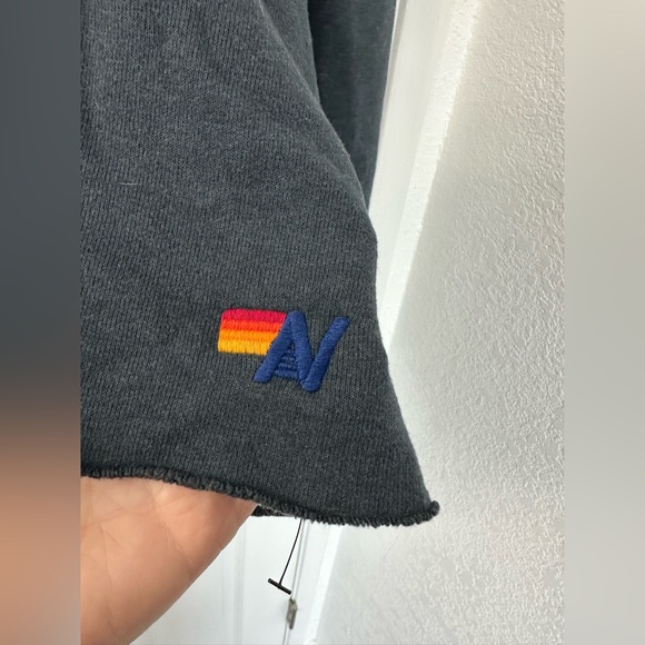 Aviator Nation Bolt Stitch Chevron6 Split Neck- Raglan Pullover Crop Hoodie Blue - Picture 8 of 8